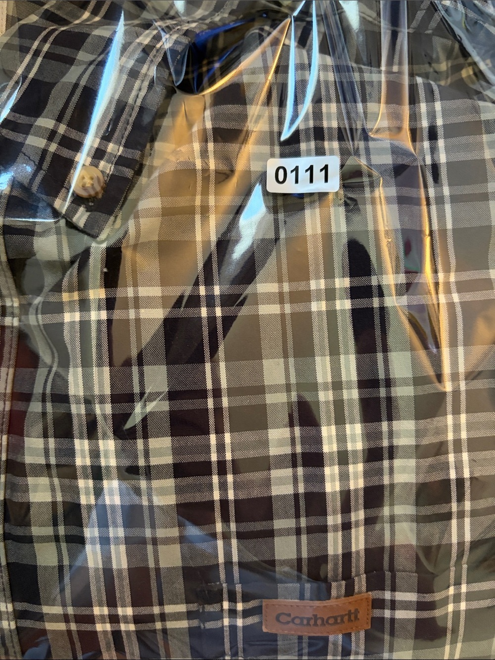Carhartt Men’s Navy and Cream Plaid Short-Sleeve Button-Up Shirt XL - Picture 8 of 8